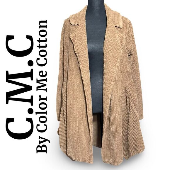 C.M.C Brown Corduroy Jacket, Open Draped Front, Asymmetrical Hem, Size Medium - Picture 1 of 10